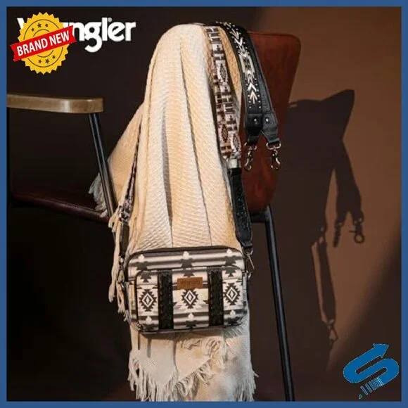 Small Crossbody Bag Multi Pocket Boho Aztec Canvas Purse Women - Picture 4 of 8